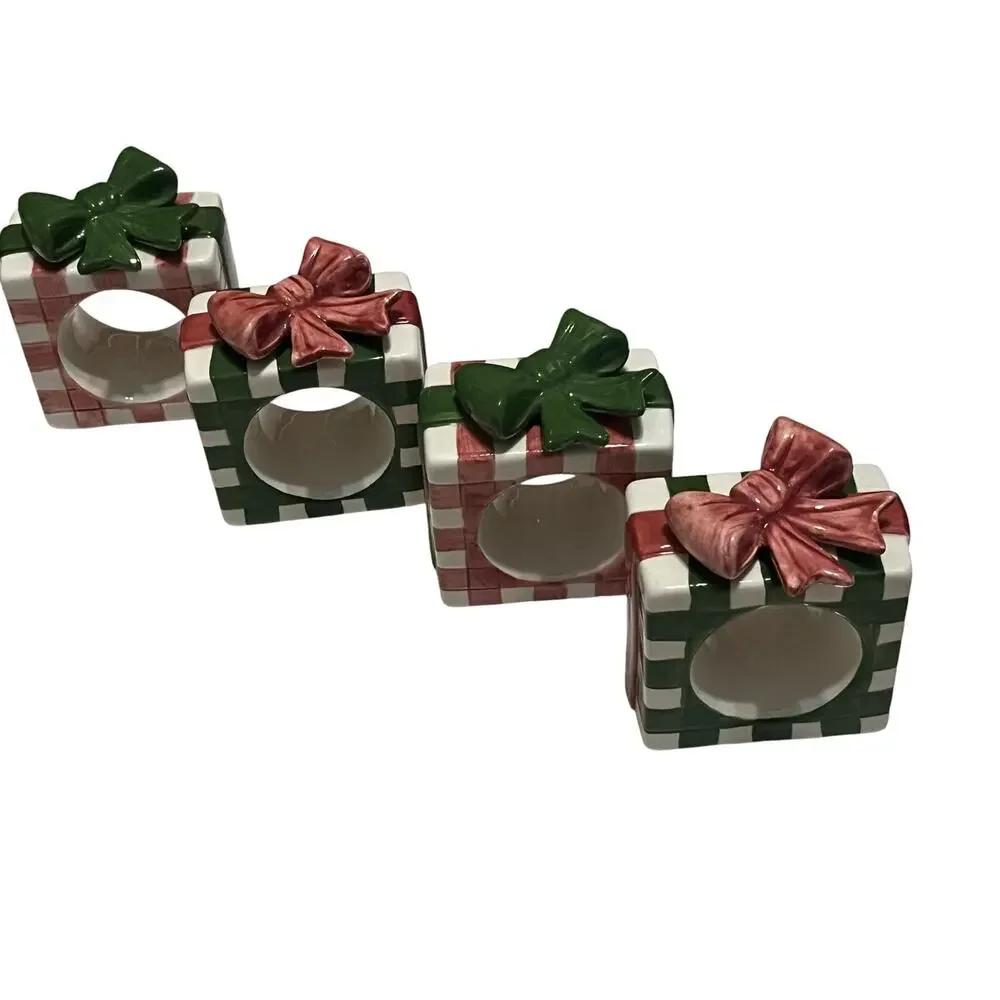 Ceramic Present Gift Box Napkin Rings Set of 4